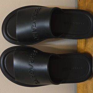 Salvatore Ferragamo Red Logo on Cream Fabric